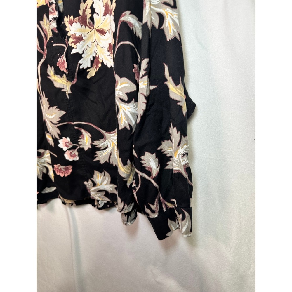Premium Organic Black Floral Lyocell Blouse Women's Medium Relaxed Boho - Picture 4 of 9